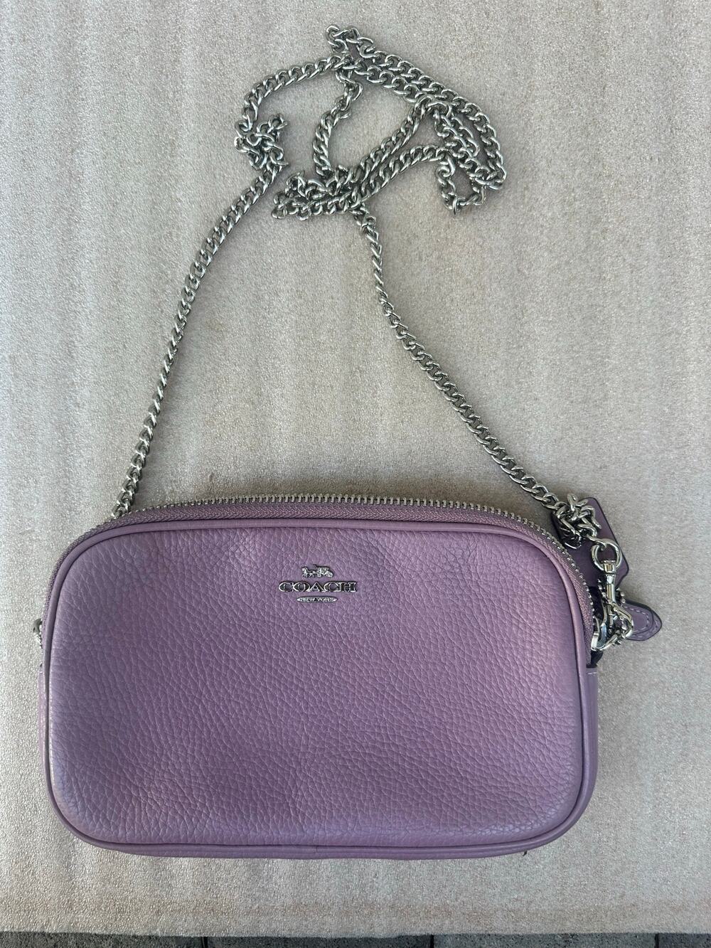 Coach F72490 Jasmine Purple Pebbled Leather Dbl Zip Chain Crossbody Camera Bag
